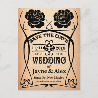 Art Nouveau Old West Rose Hochzeit Retten Sie das Ankündigungspostkarte
