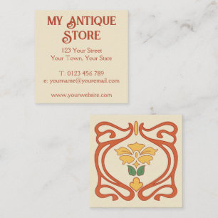 Art Nouveau Orange Creme Square Business Card Quadratische Visitenkarte