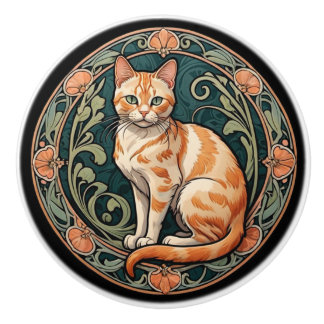 Art Nouveau Orange Tiger Cat Keramikknauf