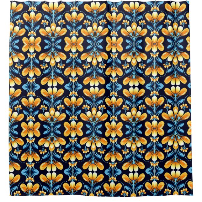 Art Nouveau orange und blau floral Duschvorhang (Vorderseite)