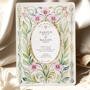 Art Nouveau Orchid & Foliage Gold Hochzeit Einladung