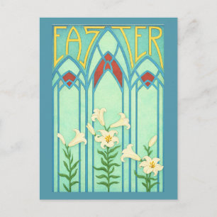 Art Nouveau Ostern mit weißen Lilien Feiertagspostkarte