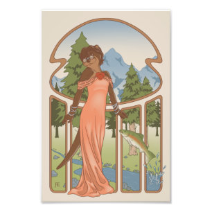 Art Nouveau Otter Furry Print Fotodruck