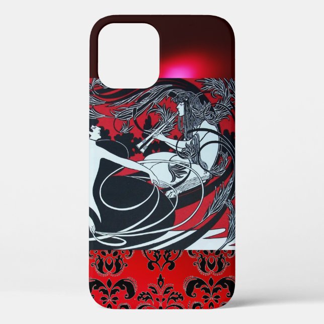 ART NOUVEAU PAN , RED SCHWARZ-WEISS DAMASK Case-Mate iPhone HÜLLE (Rückseite)