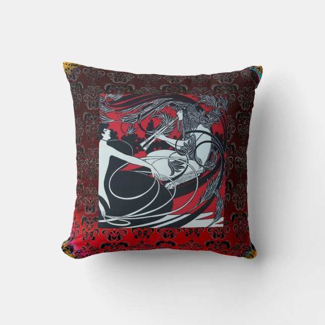 ART NOUVEAU PAN , RED SCHWARZ-WEISS DAMASK KISSEN (Vorderseite)