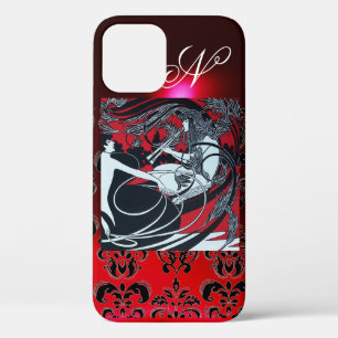 ART NOUVEAU PAN , RED SCHWARZ-WEISS DAMASK MONOGRA Case-Mate iPhone HÜLLE