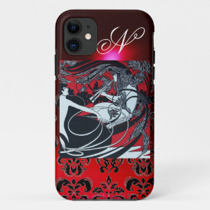 ART NOUVEAU PAN , RED SCHWARZ-WEISS DAMASK MONOGRA Case-Mate iPhone HÜLLE