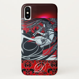 ART NOUVEAU PAN , RED SCHWARZ-WEISS DAMASK MONOGRA Case-Mate iPhone HÜLLE