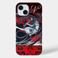 ART NOUVEAU PAN , RED SCHWARZ-WEISS DAMASK MONOGRA