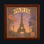 Art Nouveau Paris Eifel Tower Floral Erinnerungskiste<br><div class="desc">Diese elegante Jugendstil-Geschenkboxen besticht durch den Eifelturm mit rosa Rosen und lila Iris. Generierte Bildanzeige</div>