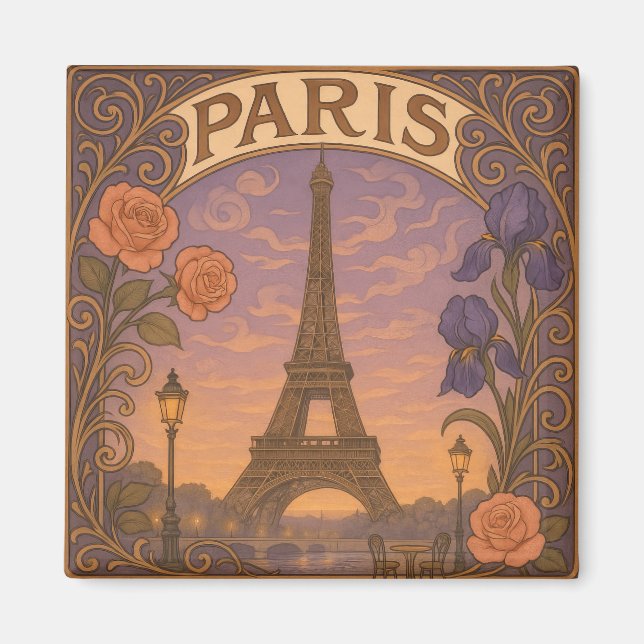 Art Nouveau Paris Eifel Tower Floral Magnet (Vorne)