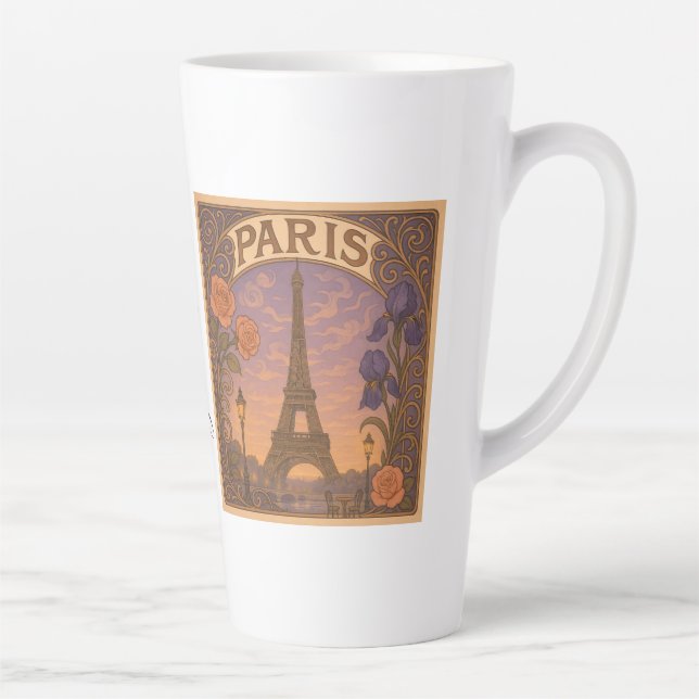 Art Nouveau Paris Eiffel Tower Floral Custom Name Milchtasse (Rechts)
