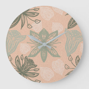 Art Nouveau Pastel Pink Blume Vector Muster Große Wanduhr