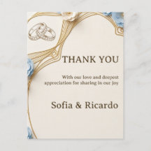 Art Nouveau Pastell Blau Gold Hochzeit Danke