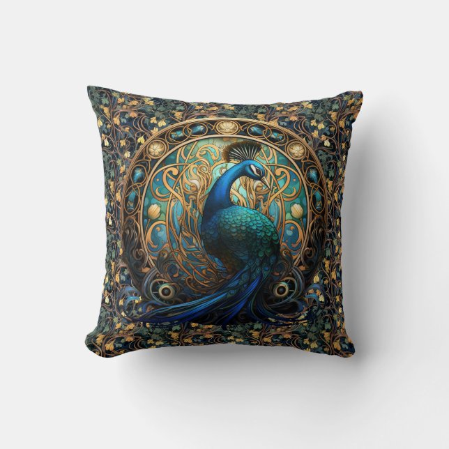 Art Nouveau Peacock auf dem iVy Throw Kissen 2 (Vorderseite)