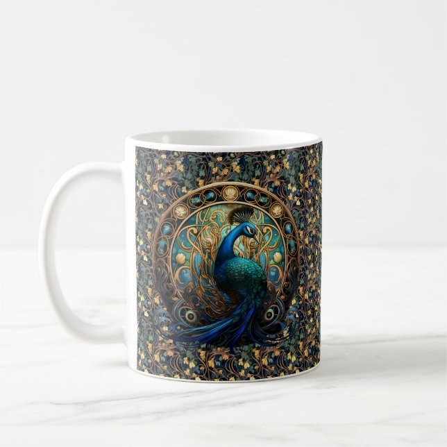 Art Nouveau Peacock auf Ivy Coffee Tasse 2 (Links)