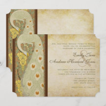 Art Nouveau Peacock Birds Hochzeit Einladung