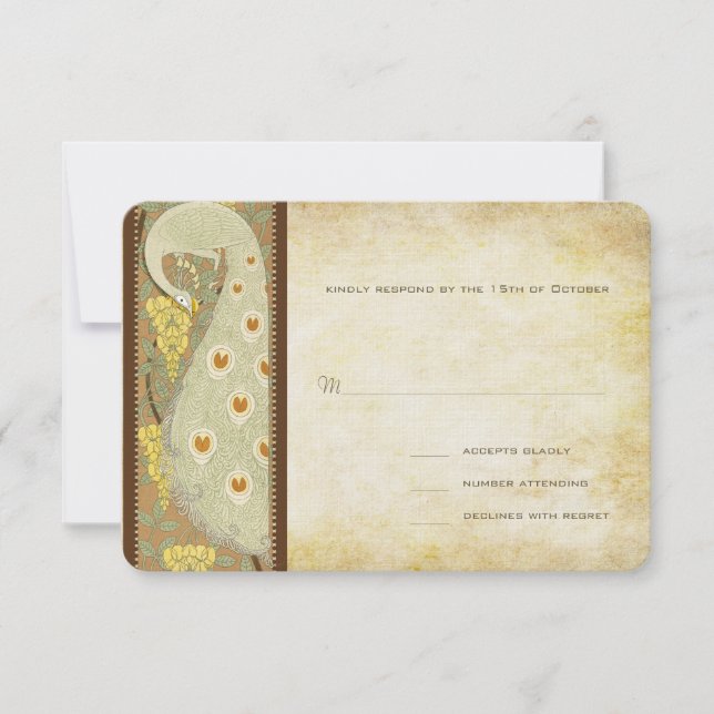 Art Nouveau Peacock Birds Wedding Response Card RSVP Karte (Vorderseite)