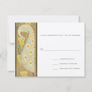 Art Nouveau Peacock Birds Wedding Response Card RSVP Karte