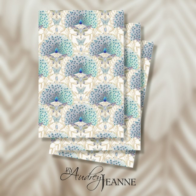 Art Nouveau Peacock Butterfly Ivory Decoupage Seidenpapier (Von Creator hochgeladen)