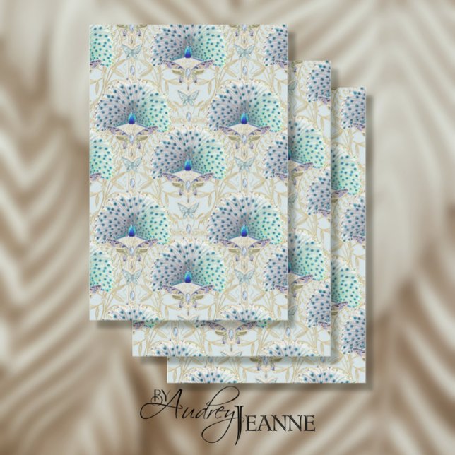 Art Nouveau Peacock Butterfly Lt Blue Decoupage Seidenpapier (Von Creator hochgeladen)