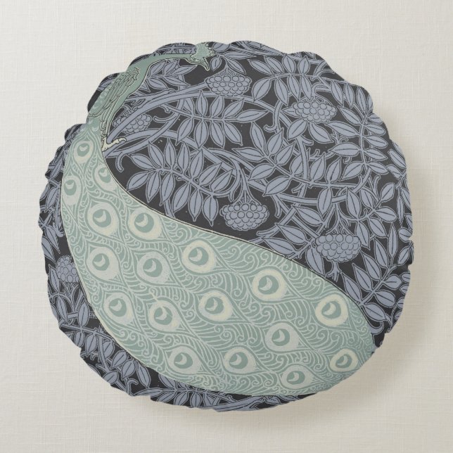 Art Nouveau Peacock Classic Vintag Bird Rundes Kissen (Vorderseite)