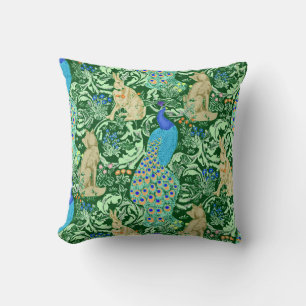 Art Nouveau Peacock, Cobalt Blue & Green Kissen
