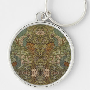 Art nouveau peacock floral jacquard tapestry  schlüsselanhänger