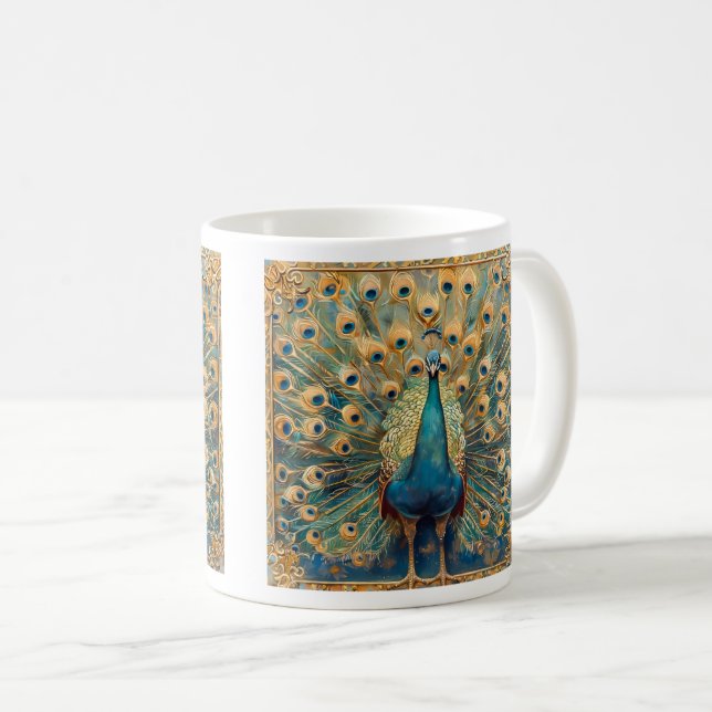 Art Nouveau Peacock Kaffeetasse (VorderseiteRechts)