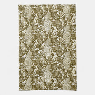 Art Nouveau Peacock Print, Brown and Creme Küchentuch