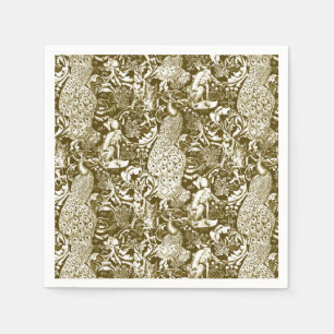 Art Nouveau Peacock Print, Brown and Creme Serviette