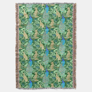 Art Nouveau Peacock Print, Cobalt Blue & Green Decke