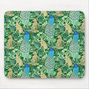 Art Nouveau Peacock Print, Cobalt Blue & Green Mousepad