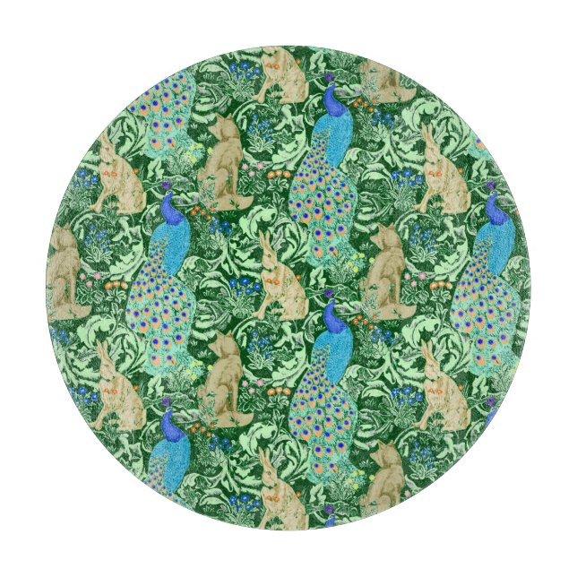 Art Nouveau Peacock Print, Cobalt Blue & Green Schneidebrett (Vorderseite)