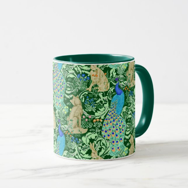 Art Nouveau Peacock Print, Cobalt Blue & Green Tasse (VorderseiteRechts)