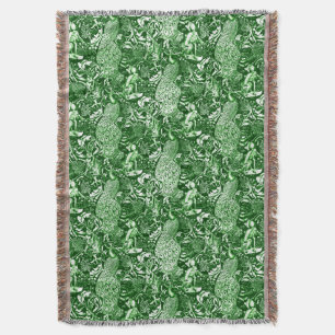 Art Nouveau Peacock Print, Forest Green Decke