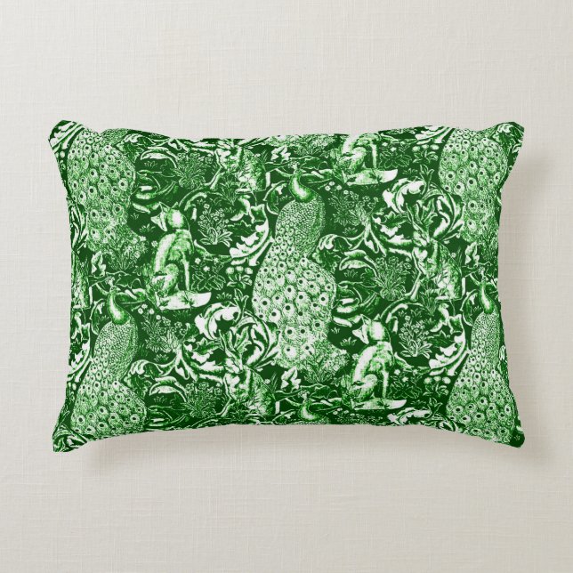Art Nouveau Peacock Print, Forest Green Zierkissen (Vorderseite)