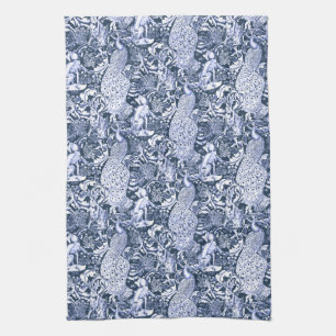 Art Nouveau Peacock Print, Marine und Weiß Handtuch