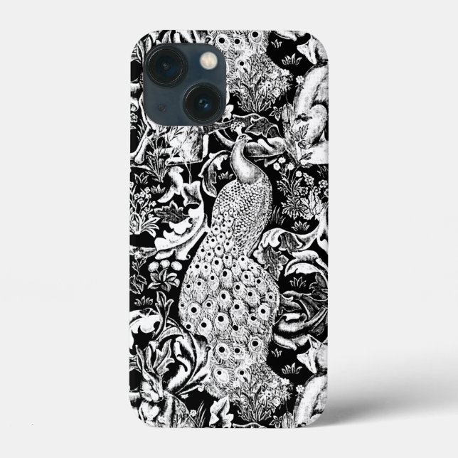Art Nouveau Peacock Print, Schwarz/Weiß Case-Mate iPhone Hülle (Rückseite)