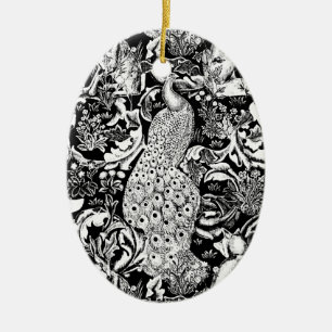 Art Nouveau Peacock Print, Schwarz/Weiß Keramikornament