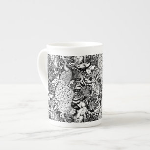 Art Nouveau Peacock Print, Schwarz/Weiß Prozellantasse