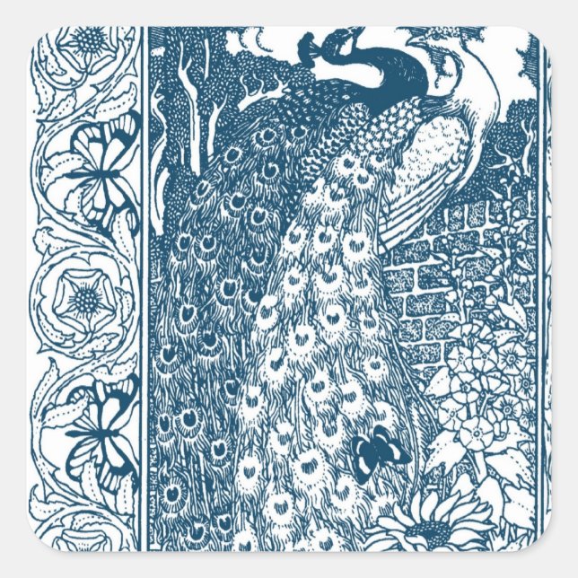 Art Nouveau Peacock Quadratischer Aufkleber (Vorderseite)