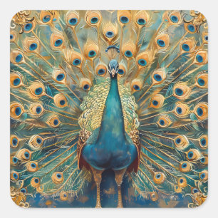 Art Nouveau Peacock Quadratischer Aufkleber