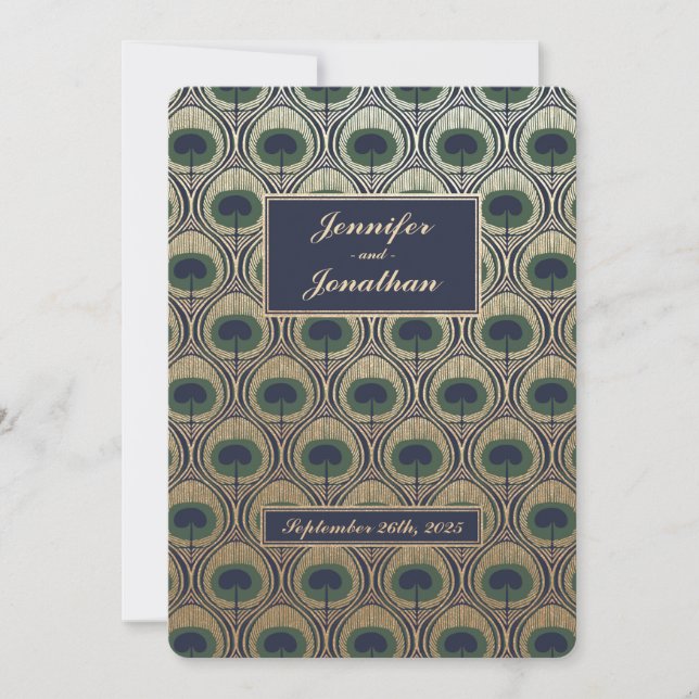 Art Nouveau Peacock Wedding Einladung Gold (Vorderseite)