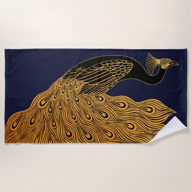 Art Nouveau Peacock Will Bradley Strandtuch (Vorderseite)