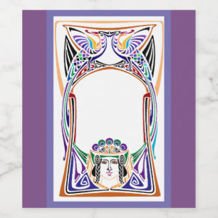 Art Nouveau Peacock Woman Weinetikett