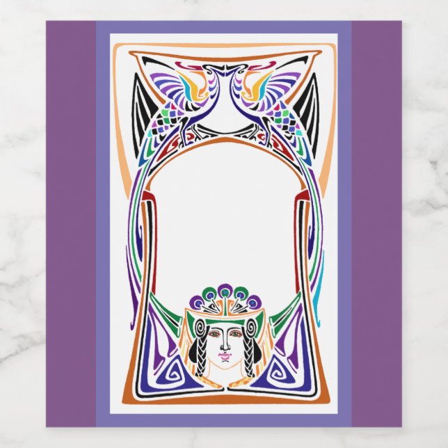 Art Nouveau Peacock Woman Weinetikett (Einzelnes Label)