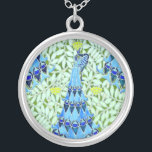 Art Nouveau Peacocks Versilberte Kette<br><div class="desc">Blue and Green Art Nouveau Peacock</div>