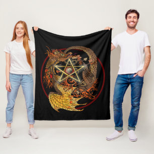 Art Nouveau Pentagramm Dragon Fleece Blanket