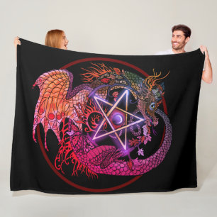 Art Nouveau Pentagramm Dragon Fleecedecke